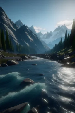 Draw river with mountain cinematic mode