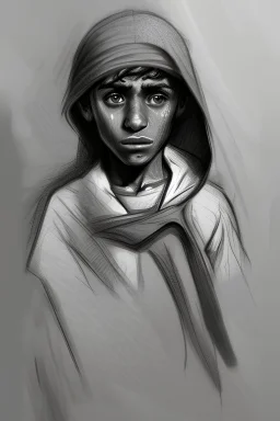 Sketch of a homeless, afflicted Arab child