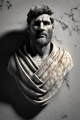 Ultra Realistic image, roman sculpture, white marble material, Lionel Messi, Laurel leaves wreath, miguel angel style, chisel style, emperador, waist up portrait, ultra hd, perfect texture, epic, celestial, cinematic lighting, God light, god rays, 4k resolution, smooth details, ornate details, soft lighting, unreal engine 5, low relief, marble background.