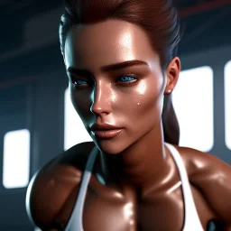 Beautiful Fitness Girl on a bed,photorealistic, shiny sweaty skin,8k resolution, ultra detailed, rendered, unreal engine 5