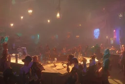 Fantasy tavern, lively, bustling