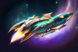 unique design of a small spaceship cruising through the gAlaxy