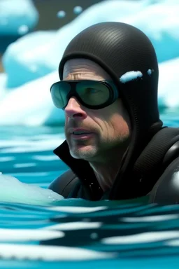 brad pitt snorkling in a frozen lake