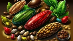 Fantasy digital illustration: 5 pieces of edible beans