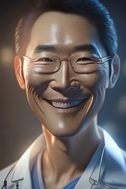 asian surgeon portrait smiling, scalpel pose, hyper-realistic, Meticulously intricate perfectly symmetrical extremely detailed, portrait, pixiv daily ranking, pixiv, extreme depth of field, artstation, spectacular details, volumetric lighting, masterpiece, cinematic, Hollywood production, 8k resolution, high definition, max octane render, vivid colors, max resolution, unreal engine , max perfectionism