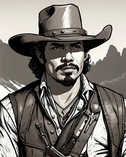 Portrait of young fantasy western bounty hunter that looks like a young John Leguizamo