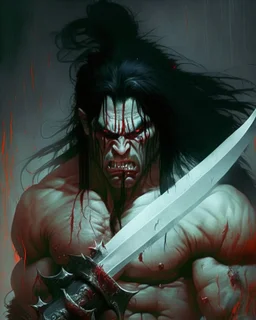 weeping human berserker meaty black hair big greatsword