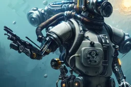 diver like a cyborg,with gun,detail,textures,cinematic