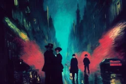 cars, city, steet, city lights, people, mist, edouard manet and claude monet painting