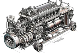 car Combustion Engine vs diesel engine drawing