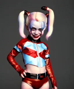 Harley quinn toddler, full body, soft skin, dramatic lighting, hyper realistic