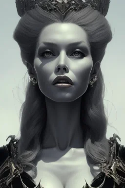 Brigitte Bardot as evil queen in black leather, leather, busty, cleavage, angry, stern look. character design by cory loftis, fenghua zhong, ryohei hase, ismail inceoglu and ruan jia. unreal engine 5, artistic lighting, highly detailed, photorealistic, fantasy.