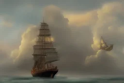 Fantasy ship sailing on clouds