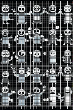 SQUARE GRIDS GHOST FACES CARTOON DANCING STYLE OF HIROKU OGAI