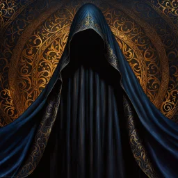 Closeup of an old, dark, invisibility cloak used for black magic. Evil. Dark. Black magic. No detailed background.Magical. Epic. Dramatic, highly detailed, digital painting, masterpiece