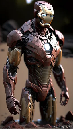 ironman made from mud , mud material, ultra realistic, 4k, ultra detail, full body