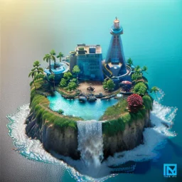 The Isometric Glass Tall Box Mini Model Little Real Island Mixed Water Fall rainbow Under Ocean Sunshine Summer Background Blue Sea, The Last Of Us / Avatar, Octane Render / ZBrush, Cinematic, IMAX Film, Nikon D750, 16K, Autostereoscopy, Anthropomorphic, Golden Ratio, Geometry, Symmetric, Depth Of Field, Highly Detailed, Ultra Realistic, Beautiful Lighting, Halfrear Lighting, Soft Light, Candoluminescence, Cast Shadow, Reflective, Glow, Translucent, Normal Map, Carbonated --testp