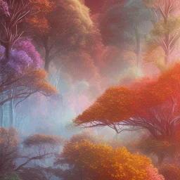  pastel colors, abstract art , red, orange, white,brown,son, earth, wod, trees, flowers, forest