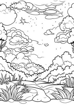 outline art for Nighttime Sky coloring pages with sitch, white background, Sketch style, full body, only use outline, clean line art, white background, no shadows and clear and well outlined.