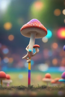 cartoonish mushroom man psychedelic pole vaulting in the Olympics ,,bokeh like f/0.8, tilt-shift lens 8k, high detail, smooth render, down-light, unreal engine