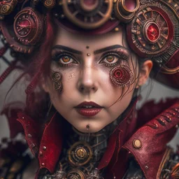 steampunk girl, intricately detailed, darkred tones, 8k, macro photography,