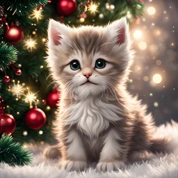 Cute kitten covered in tinsel playfully clawing her way free, under a gorgeous Christmas tree, beautifully adorned Christmas tree, garland, cozy Christmas morning motifs, dramatic, concept art trending on Artstation, natural lighting, by Joel Rae, photorealistic