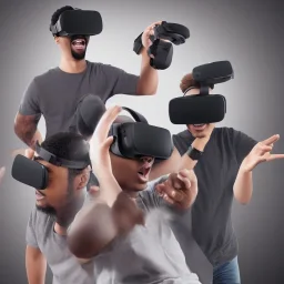 Virtual reality young black man with gotee in fantesy gaming world