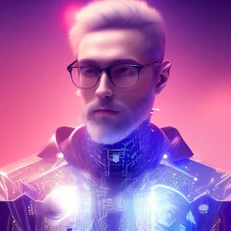Cyber wizard using glasses with blue matrix backgroud