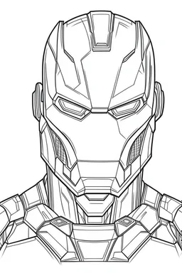 a cartoon image of iron man sulking. kids coloring book. no color. thin crisp lines