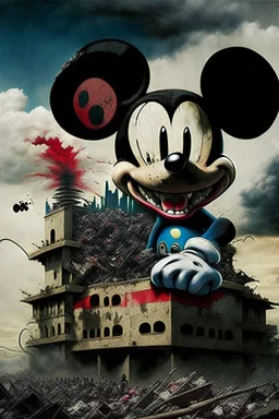 MICKEY MOUSE WITH ACCURATE EYES AS GODZILLA DESTROYING BUILDINGS IN SOUTH AFFRICA