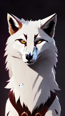 feral, White fur, Werewolf, Red eyes, character, full body portrait, expert, insanely detailed, 4k resolution, cinematic smooth, intricate detail, fluffy, award wining portrait, fox, anthropomorphic fox, werefox, male