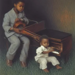 African American baby boy musician with black piano modern art by monet