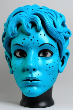 Full rubber female face with rubber effect in all face with black freckles and cyan hair sponge rubber effect