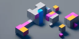 grey 3D colorful geometric installation, simplistic, studio lighting, C4D, 16k, Behance, Artstation, centered, top down camera, vibrant