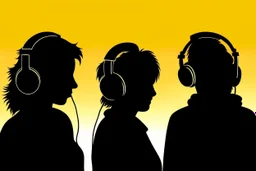 Silhouette of three people wearing headphones