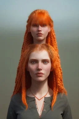 Woman, 190kg, beautiful, orange hair, two braids, bangs, rossi eyes, big eyes, freckles, long eyelashes, Frozen, 8k resolution concept art by Greg Rutkowski