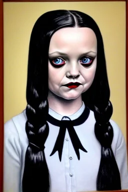 Wednesday Addams realistic portrait, highly detailed