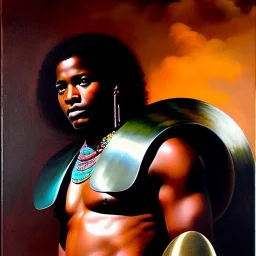 Fullbody Drawing oil on canvas of 'Nubians tribe',ancient armor,shields,intense stare,Ambiance dramatic,painting by Arthur Adams,Earl Norem,Caravaggio,simon Bisley,frazetta,Howard,西嘛哒, evan lee, Vallejo,kelly , cinematic composition, extreme detail,fit full body inside picture,8k