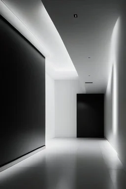 Black veined walls and a white floor with a rectangular reception and hidden lighting