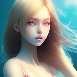 beautiful girl day, sunny, relaxing, sea, trees, real details --v anime style