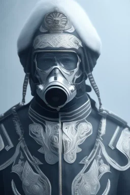 All Black Russian soldier, wearing high tech mask, white smoke, dark, rage, sorrow, high definition, ultra 8 k, volumetric lighting, blue fire, fog