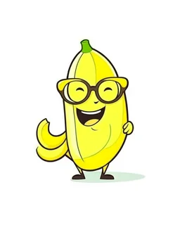 cute line drawing of a funny yellow banana character wearing glasses on a white background.