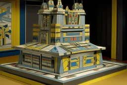 A gray mechanical casino designed in Navajo woven art painted by Lyonel Charles Feininger