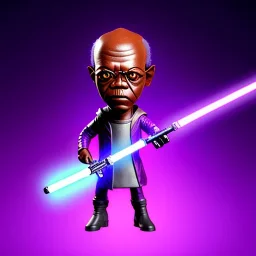 Hairless Samuel jackson purpleGlow jedi bobblehead holding a (purple) lightsaber sword and boots, hand