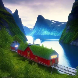 Nærøyfjorden Verdsarvpark, in the style of pixar