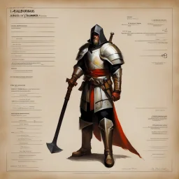 ConceptSheet: lawful paladin and his hammer with AD&D statistics [by Guy Borremans]