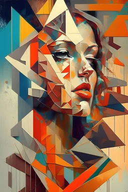 /imagine prompt:woman, cubist painting, oil in canvas, splash, rust, geometric shapes, colorful