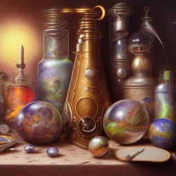 high-quality, fine-detail universe in a bottle on a tablecloth, melted crayon drawing, artwork, 8k, intricate, detailed, illustration, brian froud, howard lyon, george grie, ben goossens, anna dittman, jeffrey robert, don marco