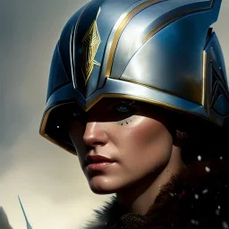 a beautiful portrait of a valkyrie wear armor helmet with detail eyes by Greg Rutkowski and Raymond Swanland, ultra realistic digital art, hyperdetailed intricate, castle