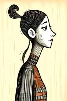 doodle , high quality , illustrated, girl with long neck,